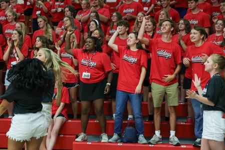 New Bulldogs cheer on their classmates at they compete in a relay race during Welcome Week. - Photo by Karley Hathcock