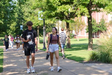Students walk to class on the first day of the Fall 2023 semester. - Photo by Karley Hathcock