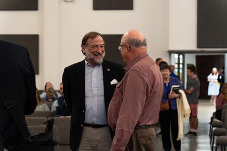 Hal Poe, Charles Colson university professor of faith & culture, fellowships with Bryan Dawson, university professor of mathematics, before the evening address of 2023 Carls-Schwerdfeger History Lecture featuring Alan Taylor. - Photo by Lauren Steed