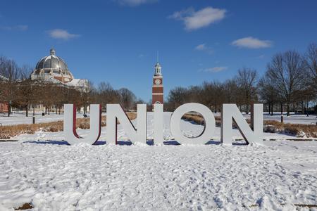 The Union Letters on the Great Lawn after a snowfall. - Photo by Karley Hathcock