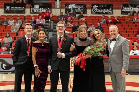 10/26/24 - Mr. Union William Craig and Miss Union Cecily Berry pose with previous Mr. and Miss Union, Campbell Sutton and Rachel Phillips, and President Dub and Susie Oliver. - Karley Hathcock