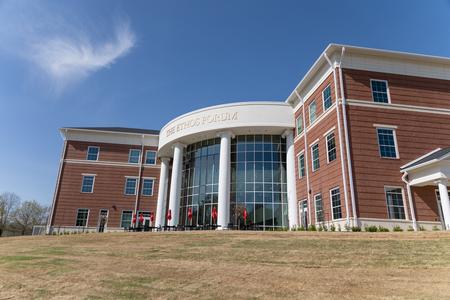 The southwest face of The Ethos Forum, home to the McAfee School of Business and the departments of Engineering and Computer Science. - Photo by Karley Hathcock