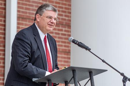 The Ethos Forum dedication ceremony featured remarks from several key figures, including Tom McAfee, whose family provided the lead gift for the building.  - Photo by Lyla Dietz