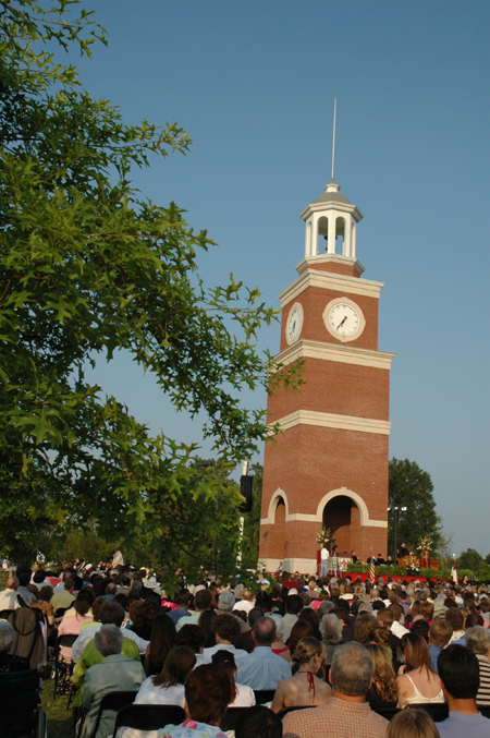 Miller Tower is a picturesque background to the graduation ceremony. - Photo by Jim Veneman