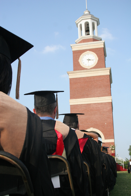 Miller Tower is a picturesque background to the graduation ceremony. - Photo by Kyle Kurlick