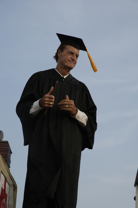 Bobby Morris receives his degree 50 years after leaving Union University two hours shy of graduating. He earned those last two hours in the spring 2005 semester through an independent study course. - Photo by Kathleen Murray