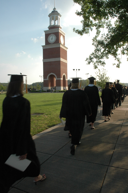 Members of the class of 2005 file onto the Great Lawn at the beginning of the graduation ceremony. - Photo by Kristen Nicole Sayres