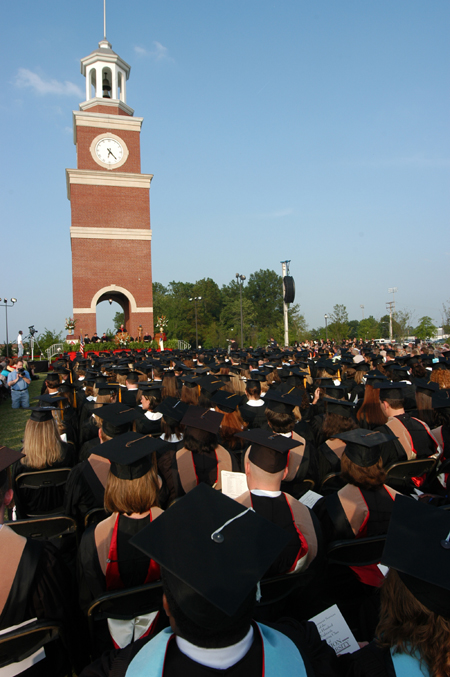 Miller Tower is a picturesque background to the graduation ceremony. - Photo by Morris Abernathy