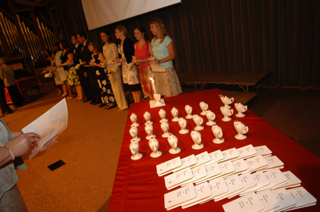 The Nursing Class of 2005 begins to take its place on the stage during the nursing dedication service. - Photo by Morris Abernathy