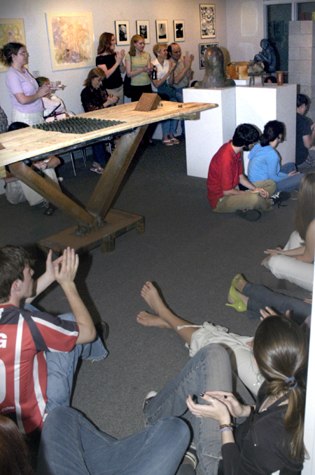 Students gather for the Sculpture Workshop Reception in the Art Gallery. - Photo by Jonathan Blair