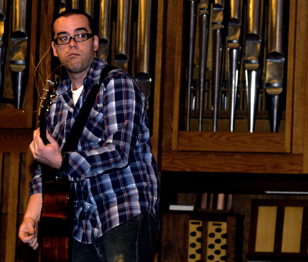 Alum Jason Hamlin performs with his band Scratch Track during chapel. - Photo by Kathleen Murray