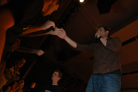 Matt Hammitt, lead vocalist of Sanctus Real, interacts with the crowd during Spring Thing 2005. - Photo by Kristen Nicole Sayres