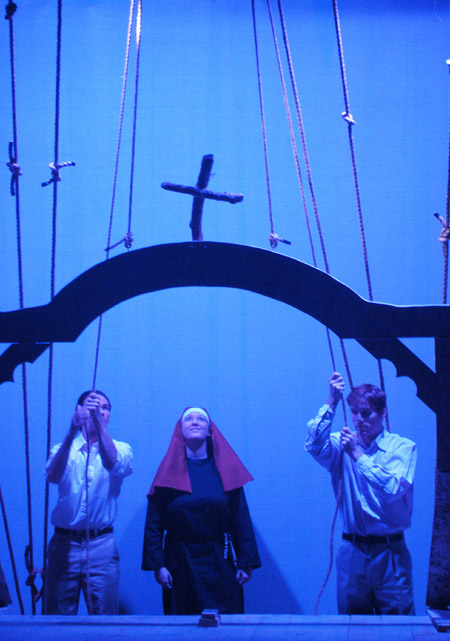 Jesse Florida, Laura Frost, and Jimmy Hoppers in <i>Lilies of the Field</i>. - Photo by Jim Veneman