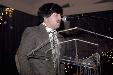Vote for Pedro! Sophomore Bryan Spillman plays the role of Pedro Sanchez for the Lambda Chi's ode to Napoleon Dynamite entry at the Variety Show. - Photo by Kathleen Murray