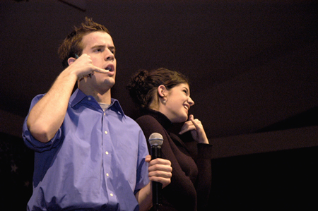 Sophomore Landon Preston and Senior Jodie Curtis role play a typical Union relationship at the Variety Show - "Do you want to go to Wal-Mart?" - Photo by Kathleen Murray