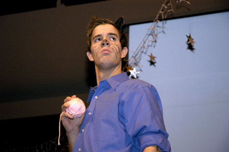 Sophomore Landon Preston portrays his favorite musical <i>Cats</i> at the Variety Show. - Photo by Kathleen Murray