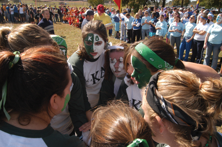 The sisters of Kappa Delta strategize for the Greek Olympics. - Photo by Kristen Hiller