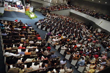 Graduates and their friends and families gathered at West Jackson Baptist Church for Union's summer graduation ceremony. - Photo by Jim Veneman