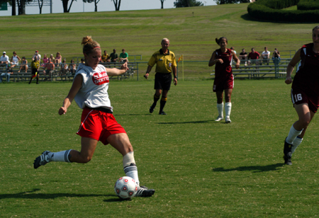 Lauren Williams prepares to extend the ball upfield to her teammates during their scrimmage. - Photo by Morris Abernathy