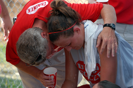Head Trainer LeAnne Simmons attends to a Union soccer player during a Union scrimmage. - Photo by Morris Abernathy