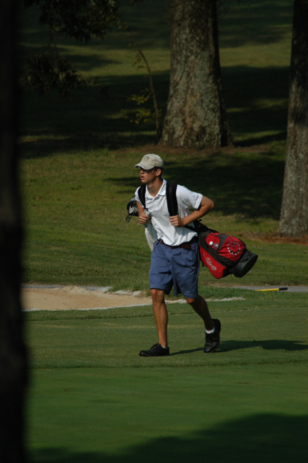 Cole Floyd walks up to the 18th green as he finishes his round of golf during the Union University/Hidden Valley Invitational. - Photo by Steven Aldridge