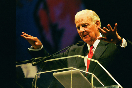 Former Secretary of State James Baker addresses the crowd on peace in the Middle East and other current issues at the Sixth Annual Scholarship Banquet. - Photo by Jim Veneman
