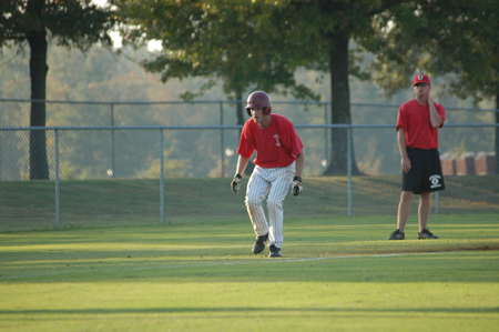 Junior Kyle Yates takes his lead form third base during a fall scrimmage game at Union's Fesmire Field. - Photo by Steven Aldridge