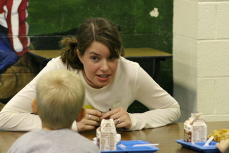Emily Blackketter spent time with students at South Elementary during her Day of Remembrance service project. - Photo by Derek Ownby