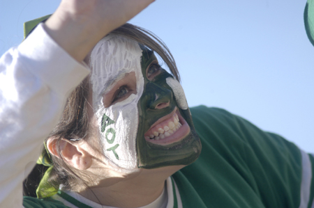 Junior Annie Oliver displays her Kappa Delta colors during the Greek Olympics. - Photo by Kathleen Murray