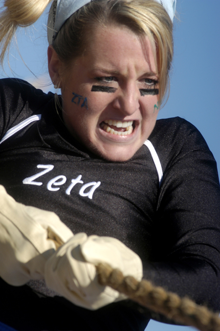 The dedicated Whitney Culver gives her all for the Zetas during the Greek Olympics. - Photo by Kathleen Murray
