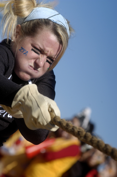 The dedicated Whitney Culver gives her all for the Zetas during the Greek Olympics. - Photo by Kathleen Murray