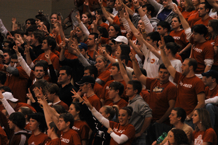 Fans celebrate a three-point basket during the Bulldog's home game against Lambuth. - Photo by Heather Phillips