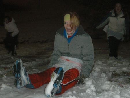 Sarah McBroom plays in the snow. - Photo by Heather Phillips