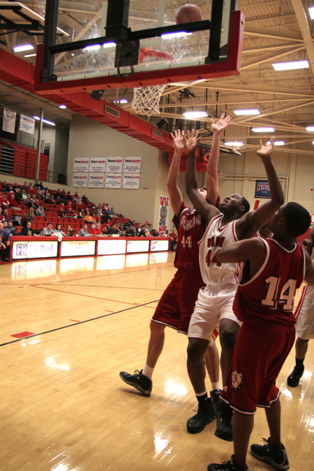 Pierry Valmera (44) attempts to get in position for a rebound in Union 74-63 win over Cumberland. - Photo by Kyle Kurlick