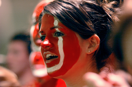 Sophomore Keely Hart shows her bulldog spirit at the Lambuth away game. - Photo by Brad Moore