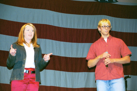 The hosts for this year's SAC Variety Show were Chemistry major Lauren Webb and Engineering major Nathan Michael. - Photo by Lindsay Stavish