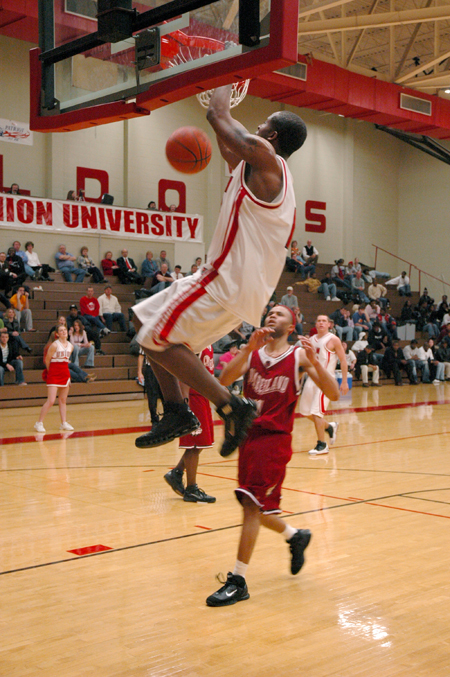 Courtney Jones finishes off a dunk in Union's win over Cumberland.
 - Photo by Brad Moore