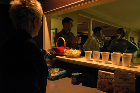 Katrina Bradfield, director of development services, fellowshipped with computer science alums at the LXA house during Homecoming 2006. - Photo by Heather Phillips