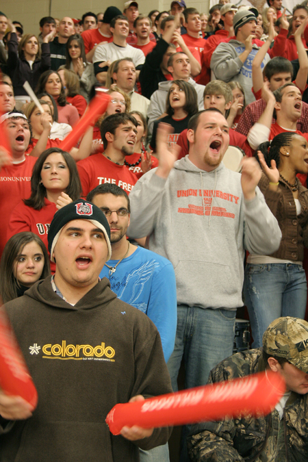 Pepper Sidhom and the rest of the Bulldog fans make some noise during the Homecoming game against Mountain State. - Photo by Kyle Kurlick