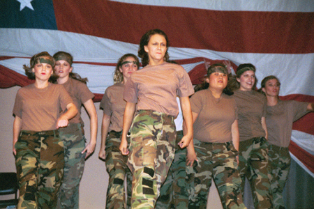 Zeta Tau Alpha pulls out the camouflage for their act during the SAC Variety Show. - Photo by Lindsay Stavish