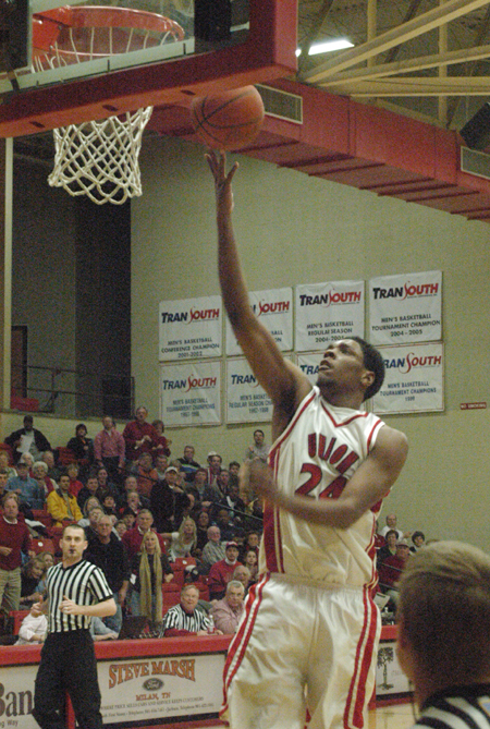 Junior forward Deywane Lee goes up for a layup in Union homecoming win over No. 1 Mountain State. - Photo by Steven Aldridge