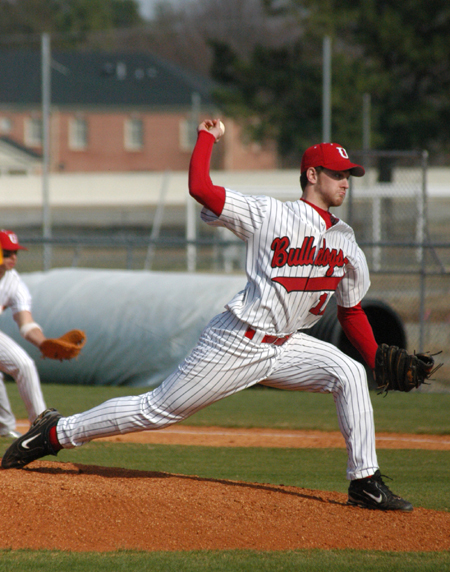 Evan Dyer delivers during the win over Mid-Continent College (Ky.). - Photo by Steven Aldridge