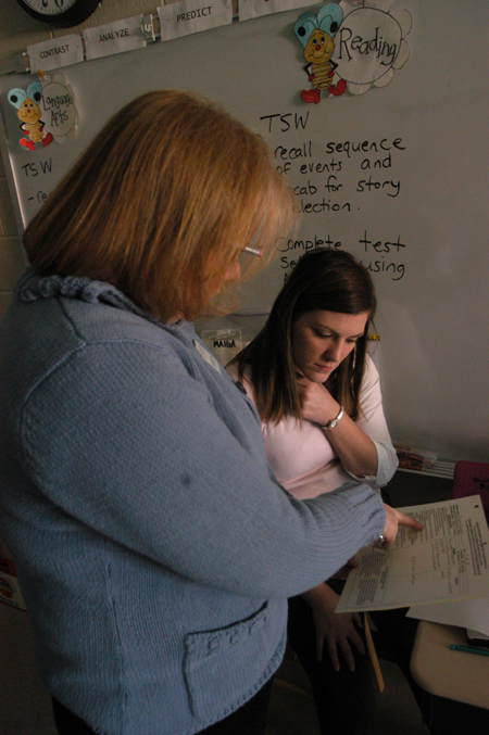 <em>C&C Photo Story:</em> Melessia Mathis, director of Clinical Experience for Union University, critiques and tells Tricia Currin what she can work on. Mathis is responsible for the student teacher critiques at Jackson Careers Technology Magnet Intermediate School. - Photo by Heather Phillips