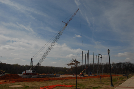 The Union community enjoyed watching the beginning stages of the steel structure for Roy L. White Hall dring late March and early April of 2006. - Photo by Morris Abernathy
