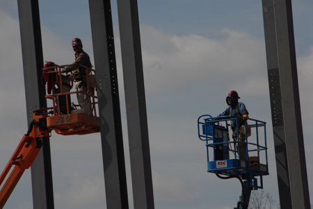 The Union community enjoyed watching the beginning stages of the steel structure for Roy L. White Hall dring late March and early April of 2006. - Photo by Morris Abernathy