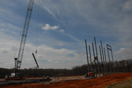 The Union community enjoyed watching the beginning stages of the steel structure for Roy L. White Hall dring late March and early April of 2006. - Photo by Morris Abernathy