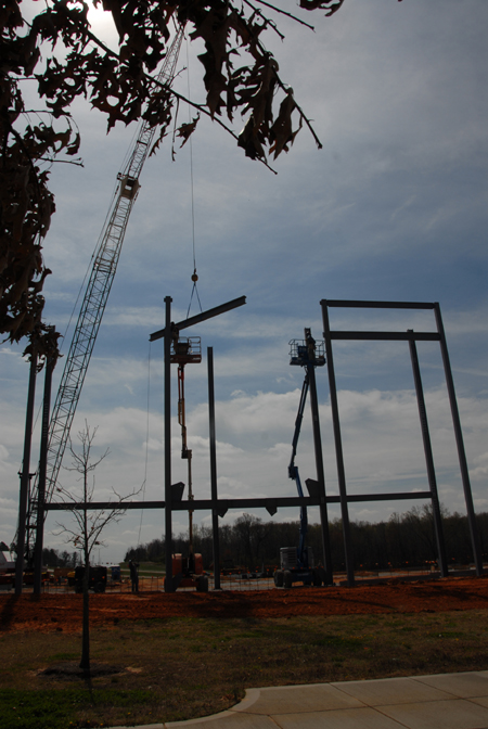 The Union community enjoyed watching the beginning stages of the steel structure for Roy L. White Hall dring late March and early April of 2006. - Photo by Morris Abernathy