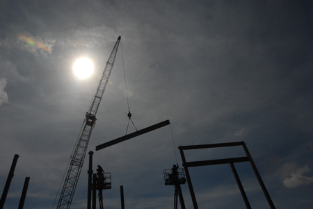 The Union community enjoyed watching the beginning stages of the steel structure for Roy L. White Hall dring late March and early April of 2006. - Photo by Morris Abernathy
