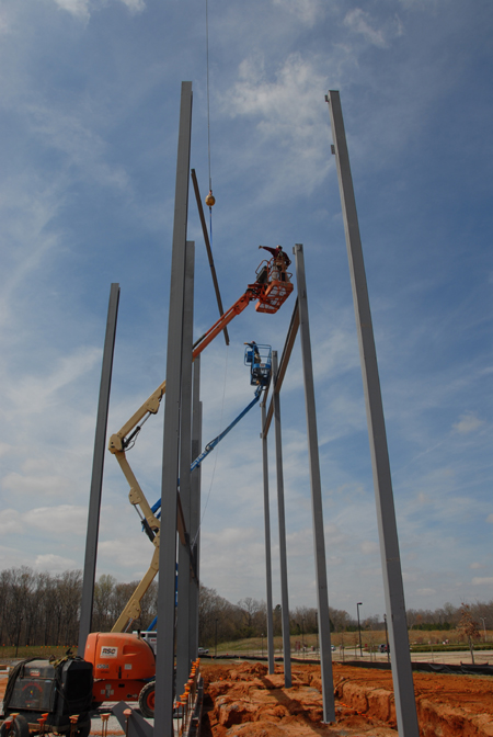 The Union community enjoyed watching the beginning stages of the steel structure for Roy L. White Hall dring late March and early April of 2006. - Photo by Morris Abernathy