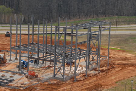 The Union community enjoyed watching the beginning stages of the steel structure for Roy L. White Hall dring late March and early April of 2006. - Photo by Morris Abernathy
